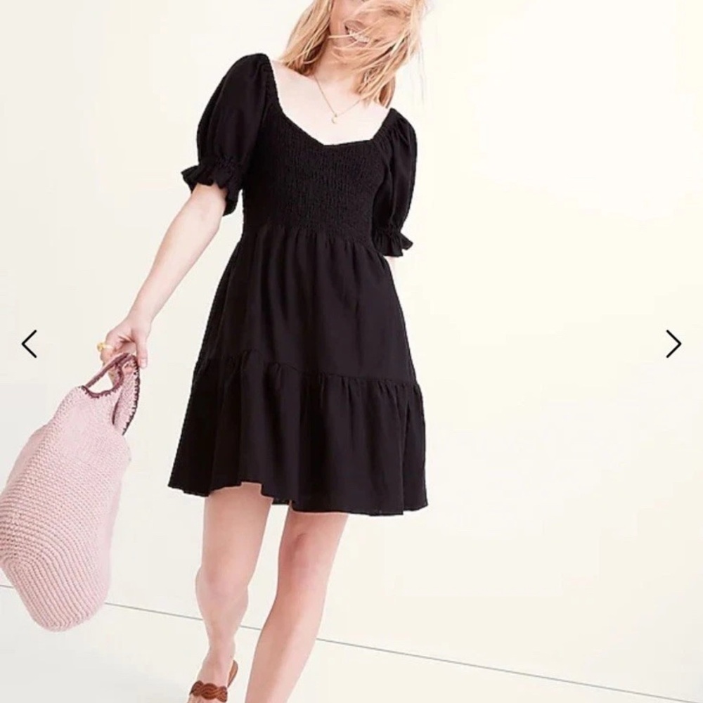 Madewell Black Smocked Puff Sleeve Mini Dress – Size Small